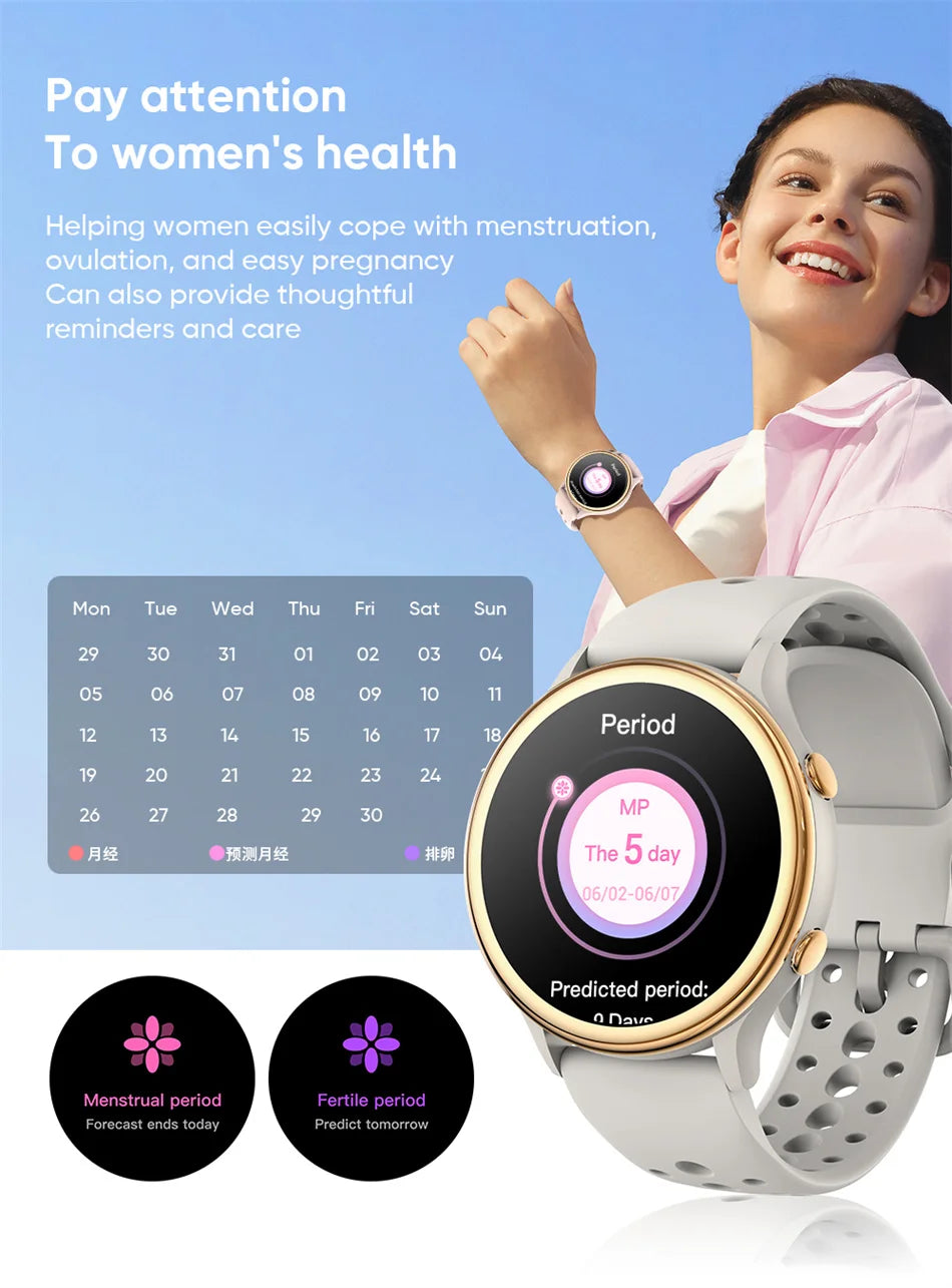 2024 Fashion Bluetooth Call Smart Watch Women 1.27 inch Heart Rate Blood Oxygen 100+Sports Waterproof Men Smartwatch For Xiaomi