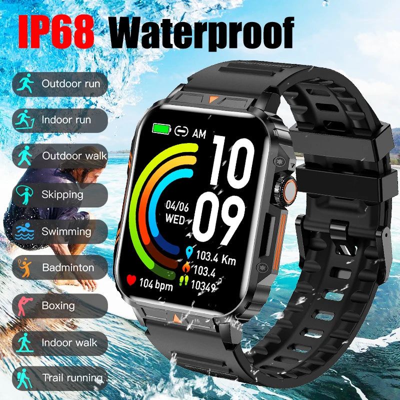 2024 New 1.95" Outdoor Military Smart Watch Men Bluetooth Call Smartwatch For Android IOS IP68 Waterproof Sports Fitness Watches