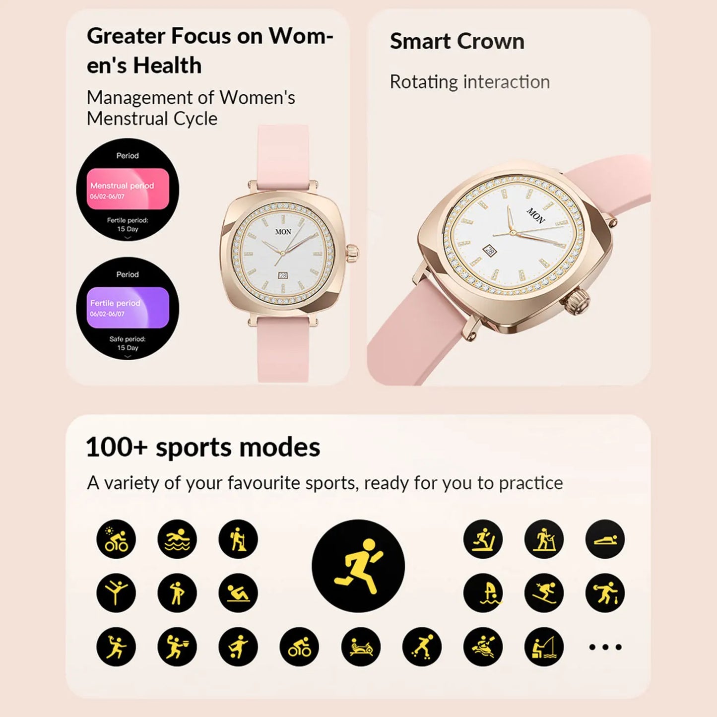 2024 Fashion Smart watches for Women Amoled screen Heart Rate IP68 Waterproof Android Round Shape  Digital BT call smart Watch