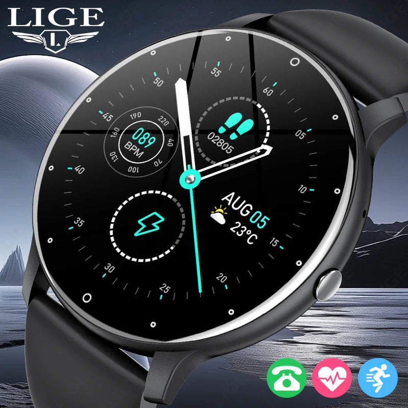 LIGE 2024 New Smart Watch Men Full Touch Screen Sport Fitness Watch IP67 Waterproof Bluetooth For Android IOS Smartwatch Men