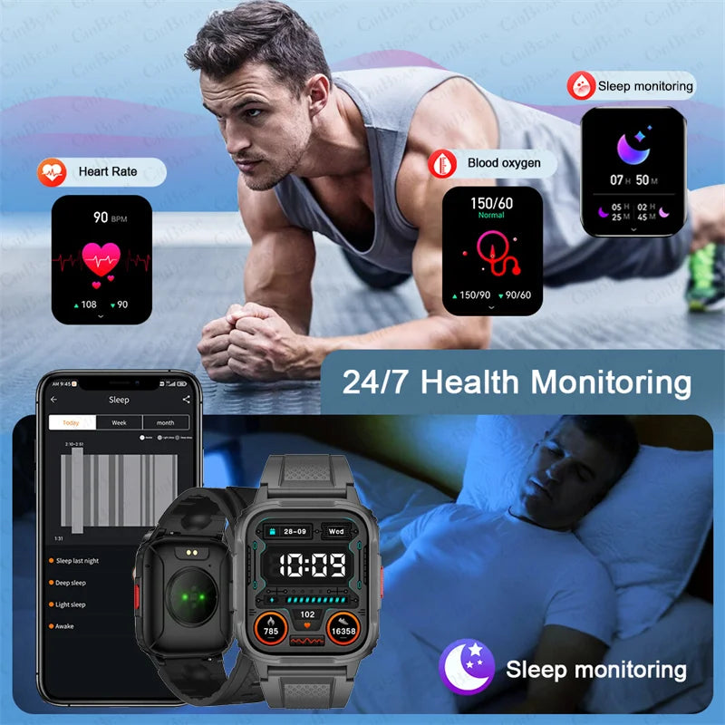 2024 New Military Outdoor Sport Smart Watch Men 1.95 Inch Screen Heart Rate IP68 Waterproof Fitness Bluetooth Call Smartwatch