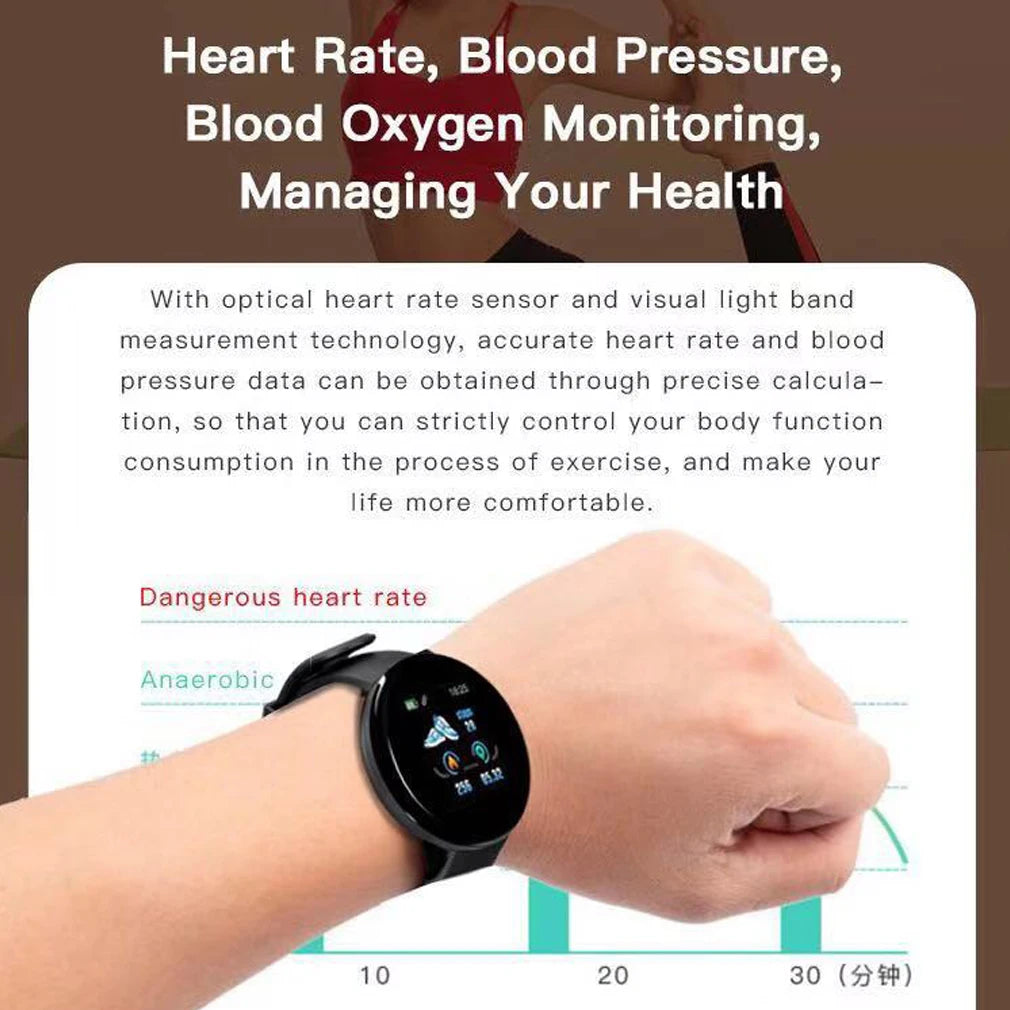 D18 Round Bluetooth Smart Watch Men Women Blood Pressure Heart Rate Monitor Waterproof Sport Fitness Tracker Smartwatch 2024