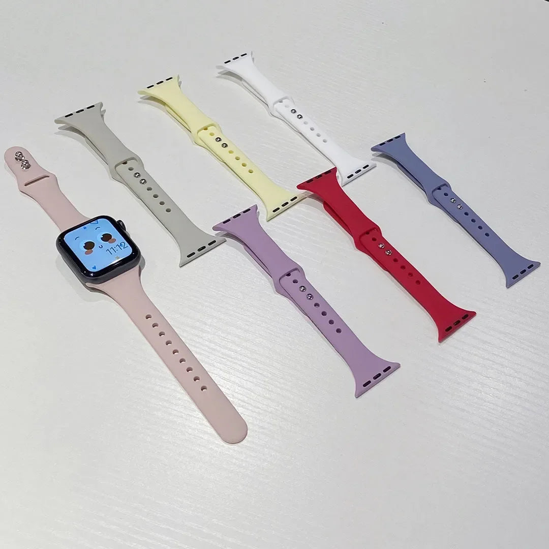 Slim Silicone Strap for Apple Watch Band 44mm 40/42mm 45/41mm 38 44 MM bracelet iWatch series 8 7 6 5 SE 4 3 9 10 ultra 3 2 49mm