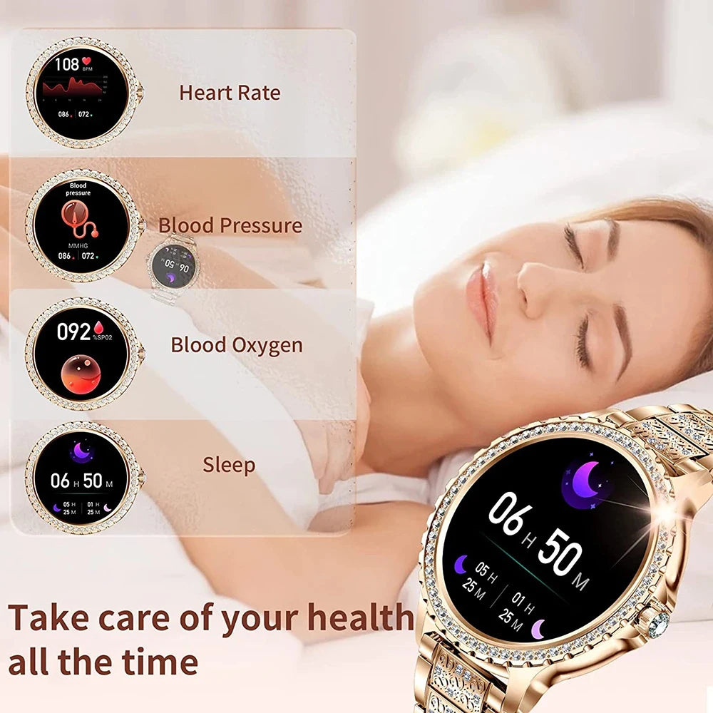 2024 New 360*360 HD Screen Diamond Bracelet Smartwatch Women Health Monitoring Waterproof Bluetooth Call Fashion Smart Watch Men