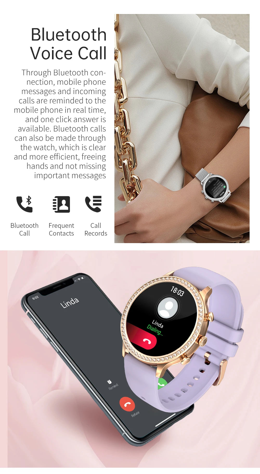 Fashion Luxury Smart Watch Women Bluetooth Call Blood Pressure DIY Custom Sport Fitness Waterproof  Smart watches For Women Gift