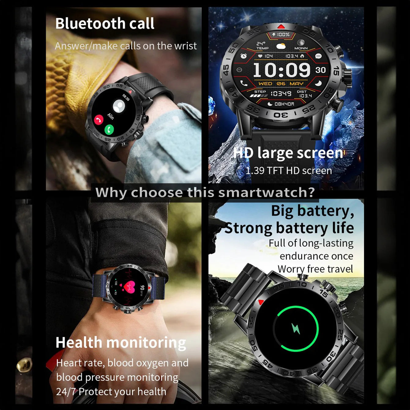 2024 Outdoor Smartwatch Men Sports High-End Blood Pressure Multi-Sport Mode Big Rugged Smart Watch For Huawei Phone