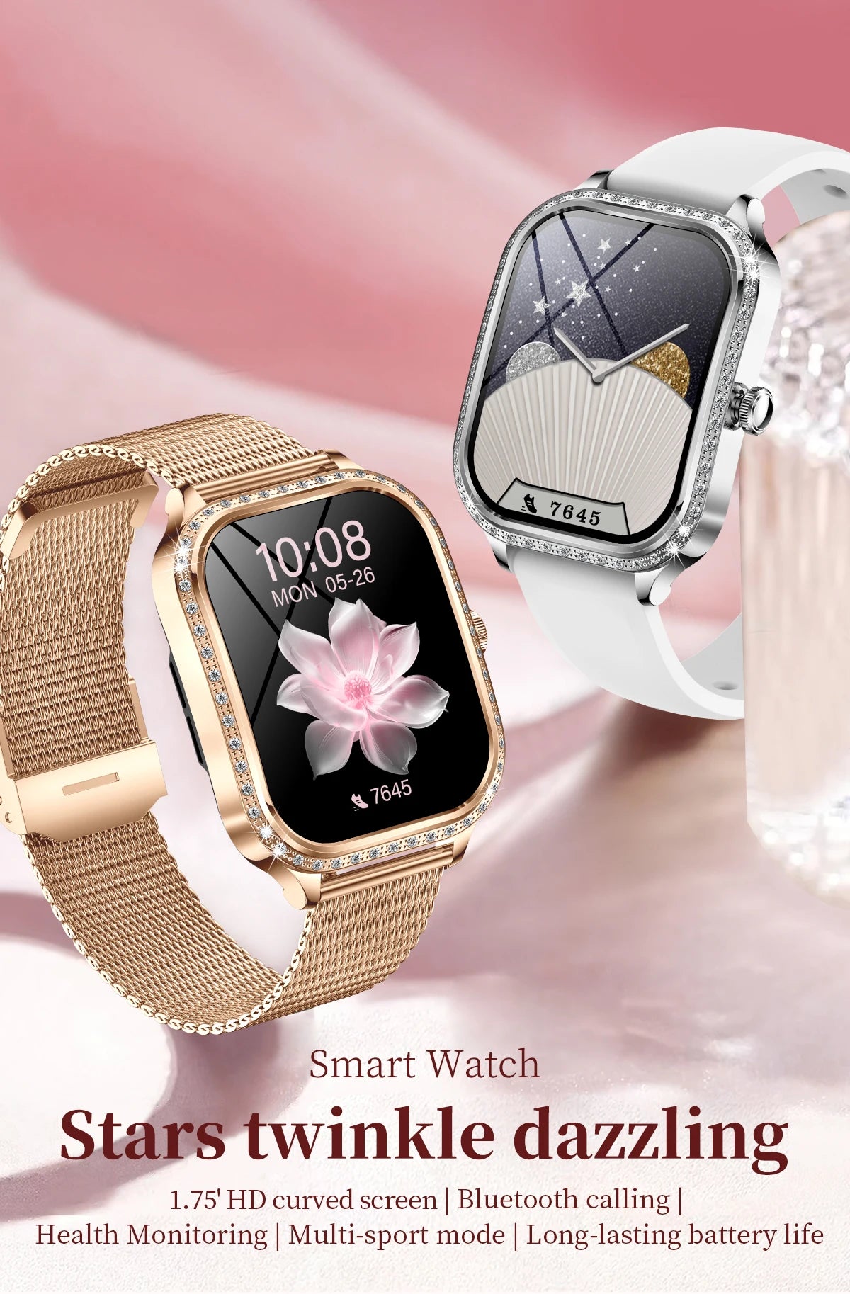 2024 New Smart Watch for Women NFC BT Call Waterproof Sport Fitness Tracker Bracelet 1.75inch HD Screen Smartwatch Gift