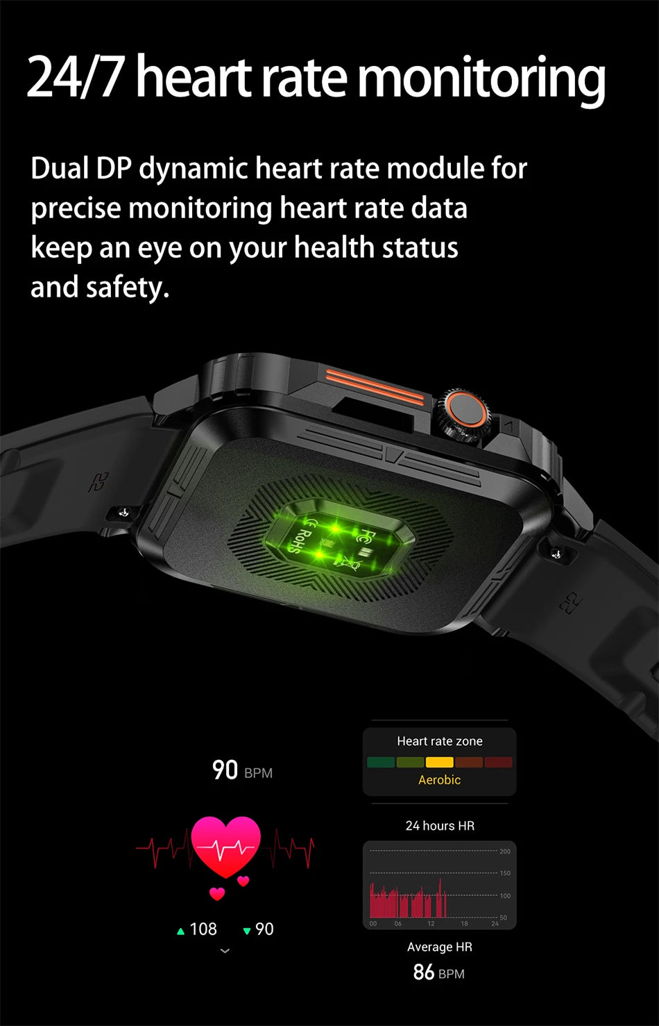 2024 New Smartwatch 1.95" Screen Health Monitoring Watches IP68 Waterproof Sports Fitness Smart Watch For Men Women Reloj Hombre