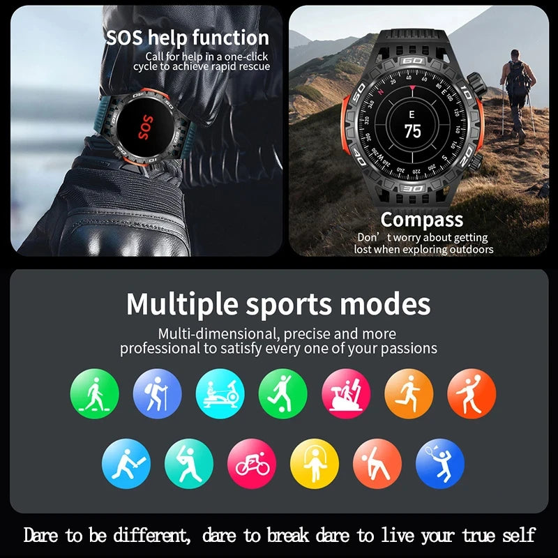 2024 New Outdoor Smart Watch Men AMOLED Screen Flashlight Sport Fitness Tracker Sleep Blood Pressure Health Detection smartwatch