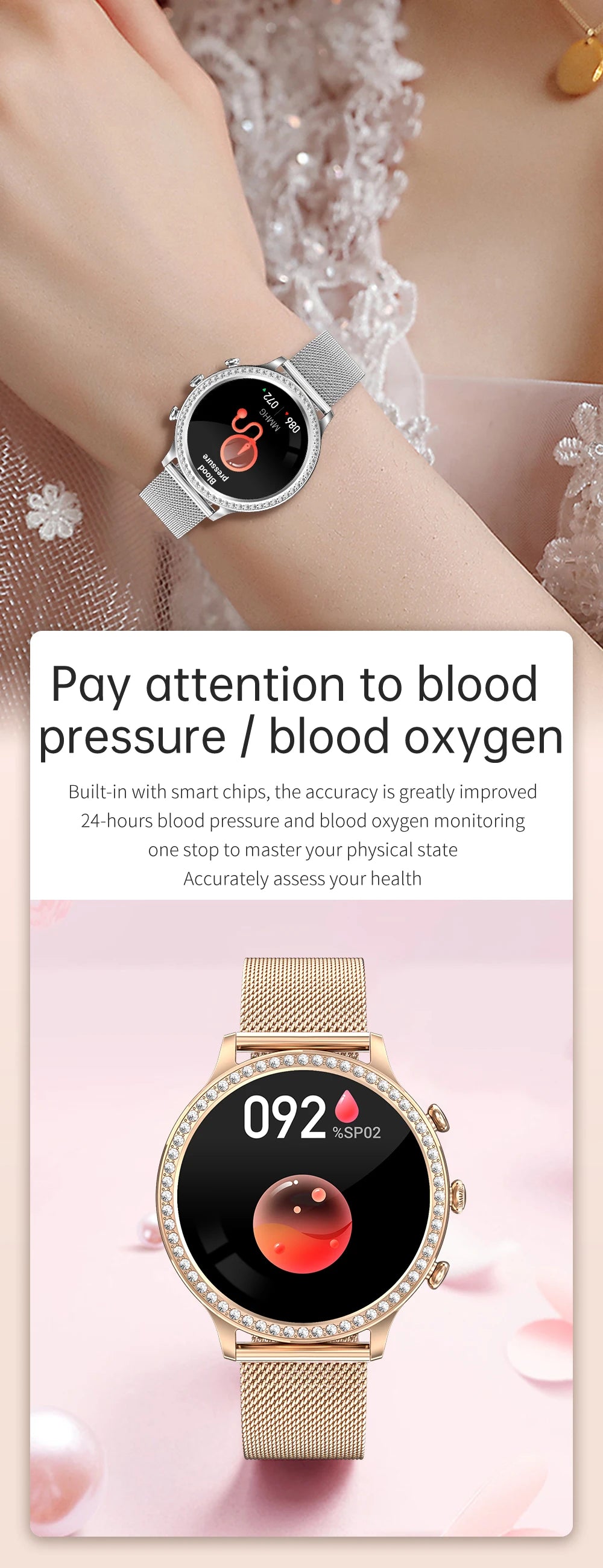 Fashion Luxury Smart Watch Women Bluetooth Call Blood Pressure DIY Custom Sport Fitness Waterproof  Smart watches For Women Gift