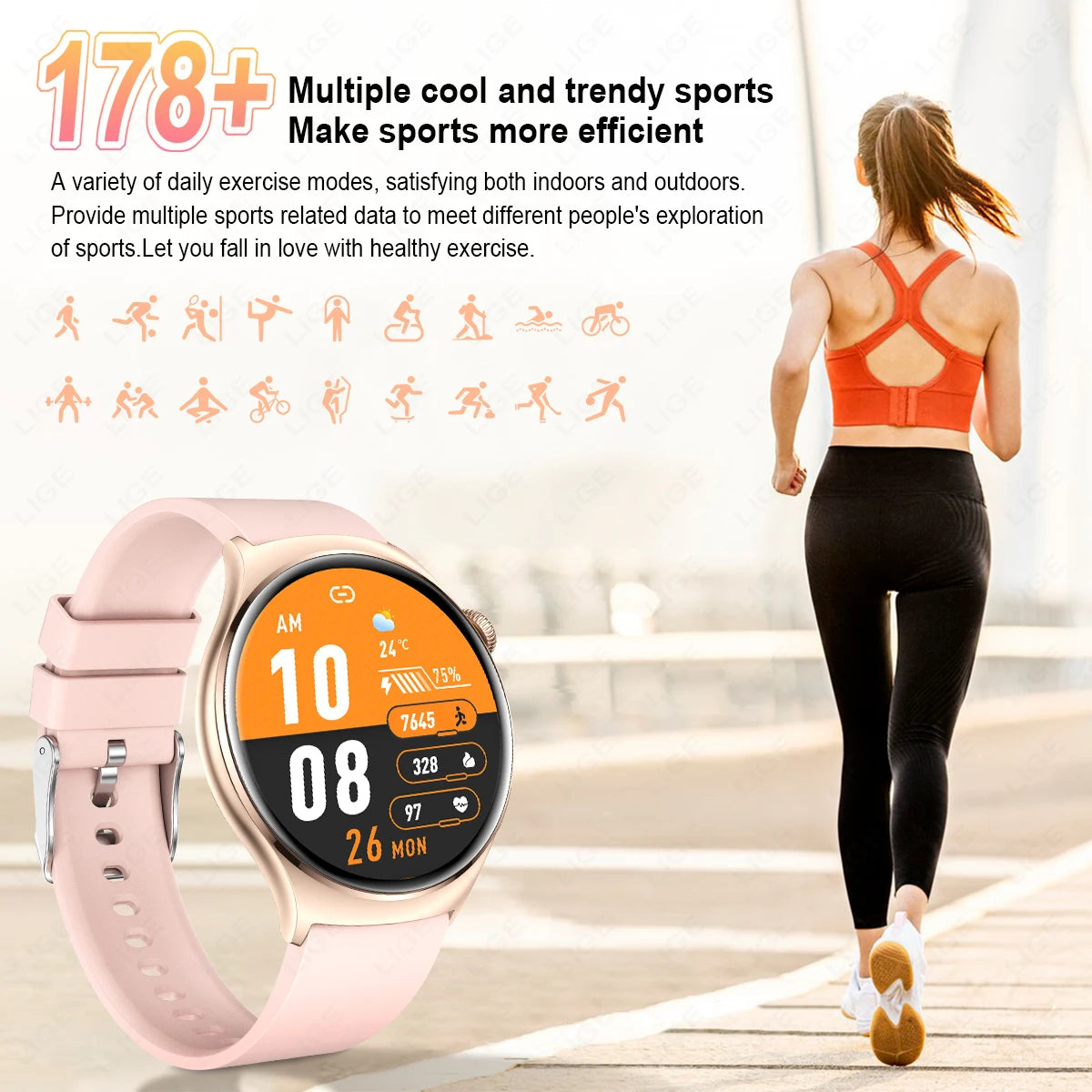 LIGE New 1.43 Inch AMOLED Screen Smart Watch 2024 Bluetooth Call Watches For Women Health Monitor Sport Fitness Women Smartwatch