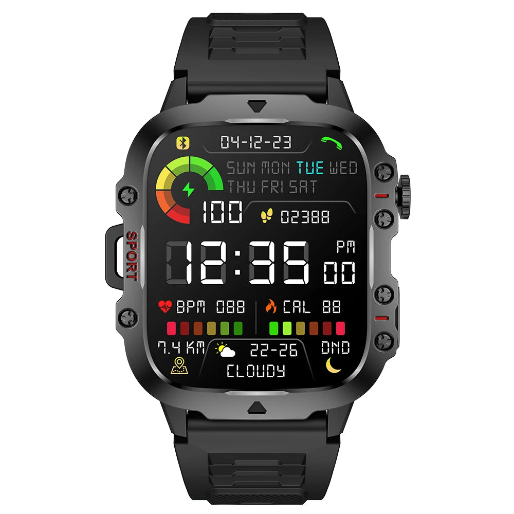 New Rugged Military Black Smart Watch Men For Android Xiaomi IOS 3ATM Waterproof Sport Fitness Ai Voice Smartwatch Outdoor 2024