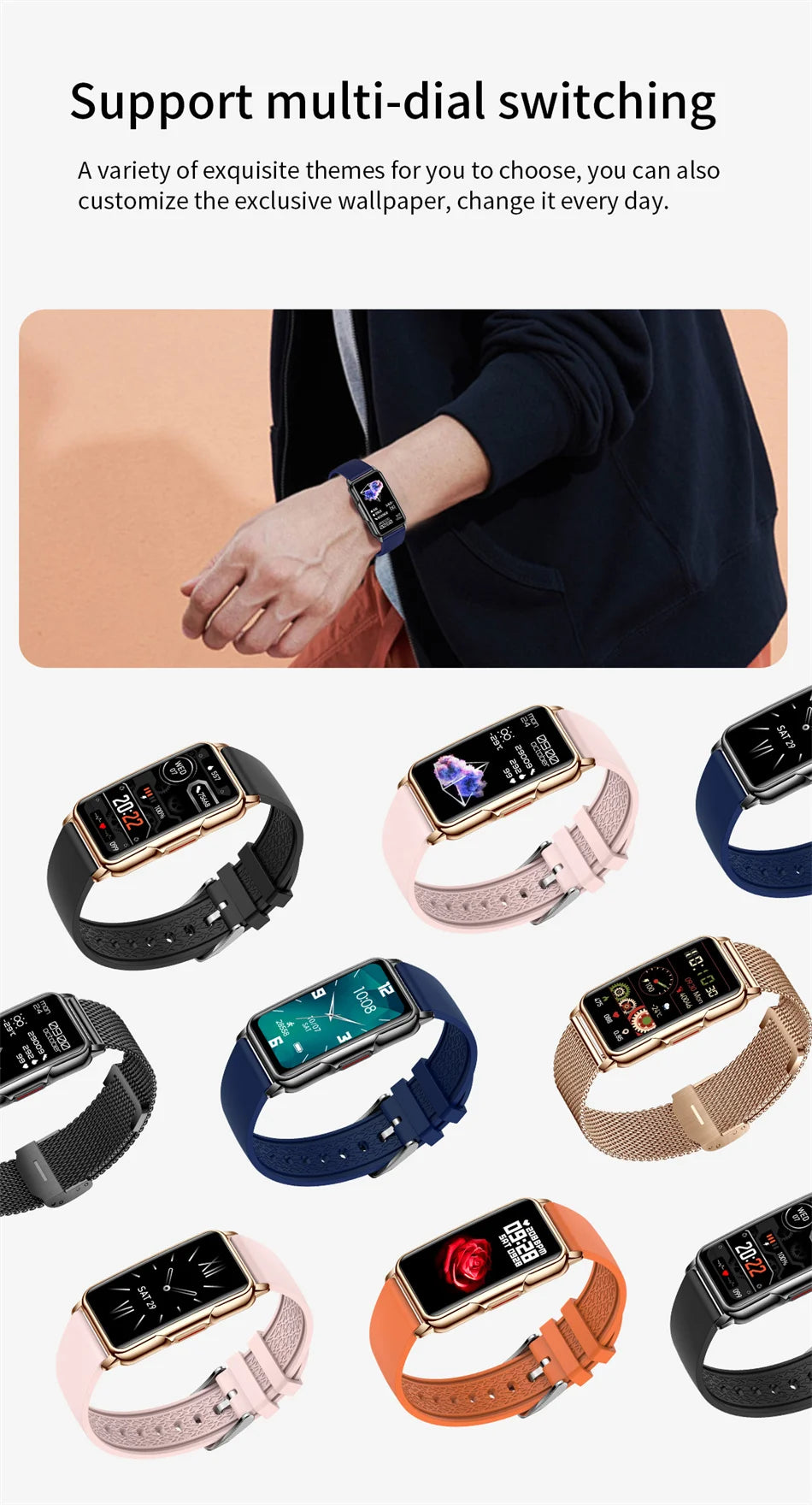 For Android IOS Smart Bracelet Women Smartwatch Men Heart Rate Monitoring Waterproof 20+Sports mode Smart Watch For Ladies +Gift