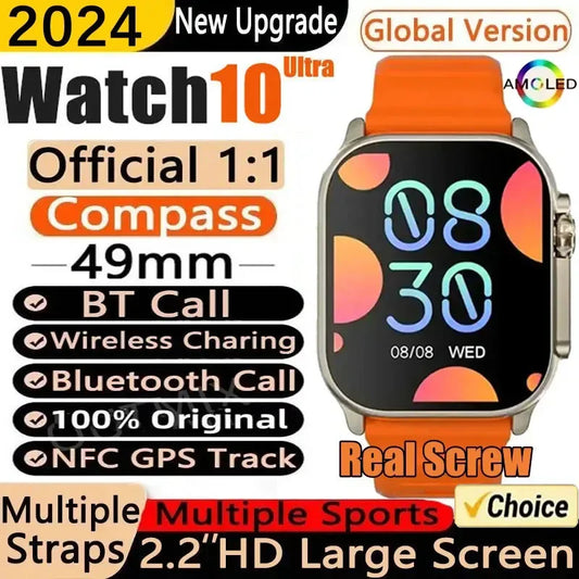 New Watch 10 Ultra Smart Watch 49mm 2024 New NFC Men Women GPS Track Bluetooth Call BT Music Games Wireless Charging Smartwatch