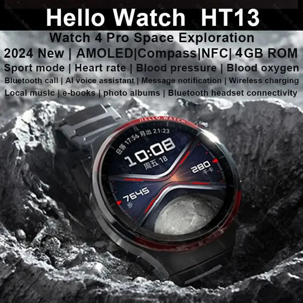 For Huawei Smartwatch 2024 Hello Clock AMOLED 4G ROM NFC Compass Bluetooth Call Sports Smart Watch Men Women PK 3 Plus GT 4 Pro