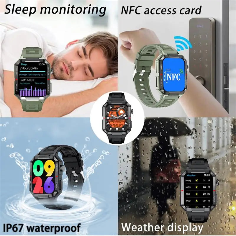 2024 New Rugged Military NFC Smart Watch Men AMOLED HD Screen Heart Rate Bluetooth Call Waterproof Outdoor SmartWatch For Xiaomi