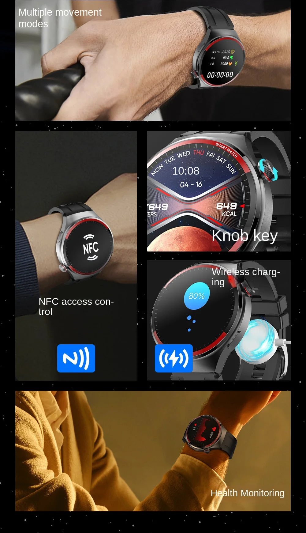 2024 New For HUAWEI Watch 4 PRO Smart Watch Men GT4 Pro AMOLED HD Screen Bluetooth Call GPS NFC Heart rate Men Sport Smartwatch