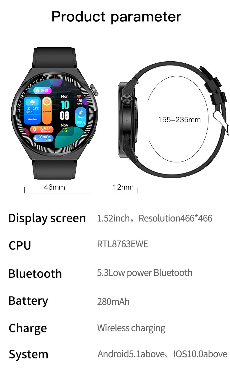 2024 New Smartwatch GT3 Pro Smart Watch Men AMOLED 466*466 HD Screen Heart Rate Bluetooth Call IP68 Waterproof Men Smart Watches