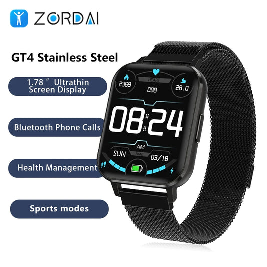 Zordai 2024 DTX For GT4 Smartwatch Sports Heart Rate Sleep Monitor Steel Strap IP67 Waterproof Smart Watch Men Fitness Tracker