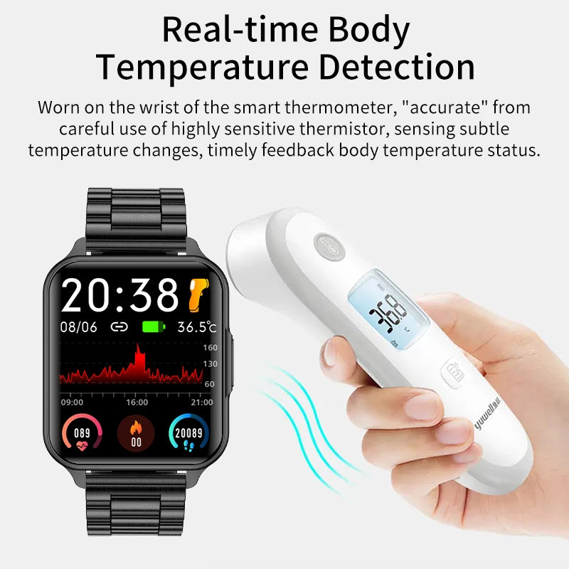 2024  New Smart Watch Body Temperature Flashlight Call Reminder Smartwatch Custom Wallpaper Sports Fitness fashion Watch For Men