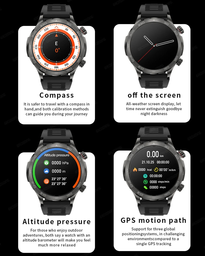 For Huawei Xiaomi 2024 New GPS Track Sports Smart Watch Men Waterproof Heart Rate Blood Oxygen Bluetooth Call Smartwatch Compass