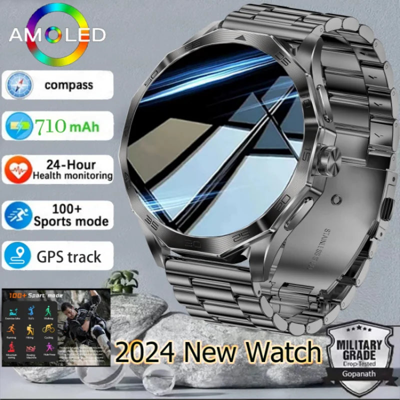 2024 Outdoor Men IP68 waterproof smartwatch 710Mah battery GPS Motion track HD Bluetooth Call Men's smartwatch for Android iOS