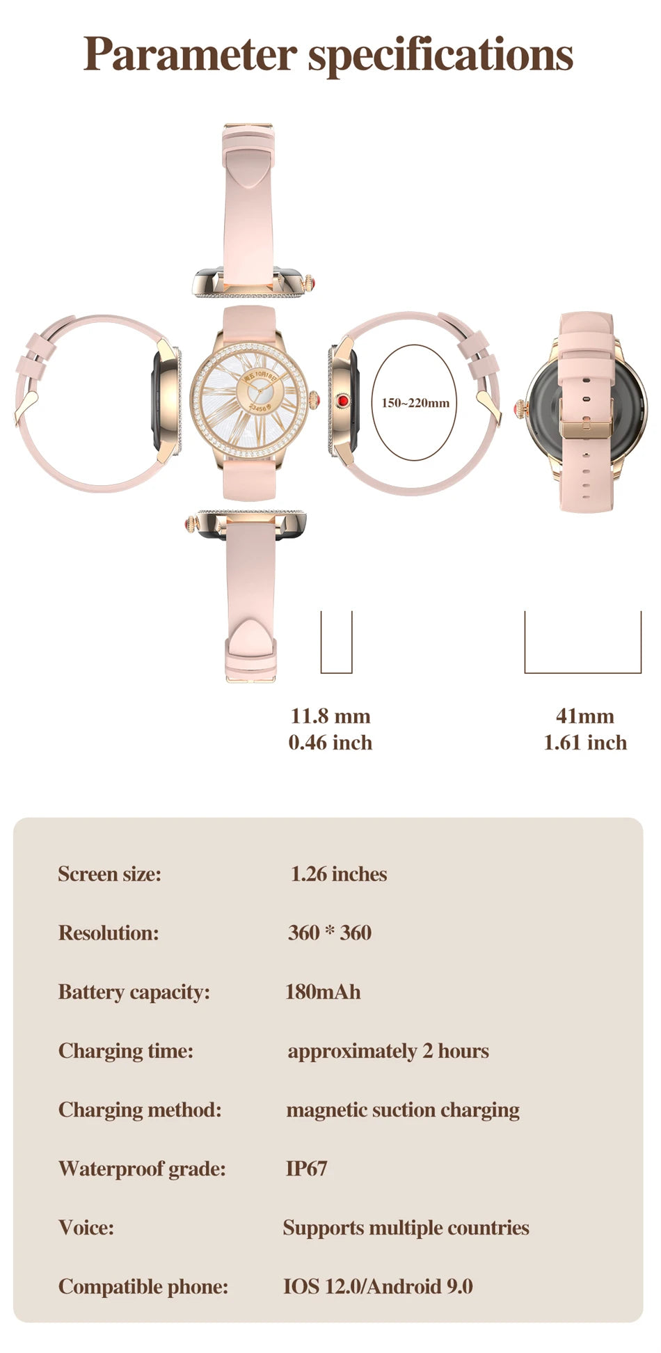 2024 New Smart Watch Women 1.26 inch Diamond Case Sports Bracelet Heart Rate Blood Oxygen Bluetooth Call Smartwatch For Xiaomi