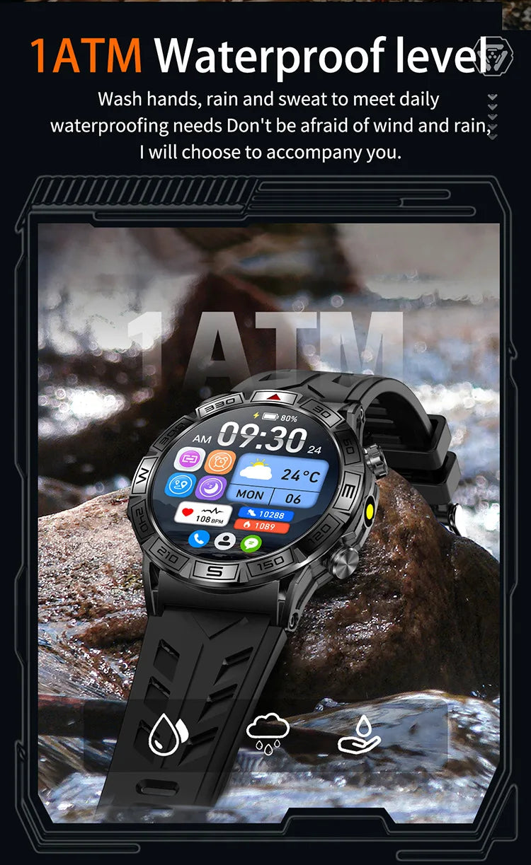 2024 KC80 Smartwatch Flashlight Compass Sport Waterproof Smart watch Bluetooth Call Smart Watch 650mAh Battery  watches for men