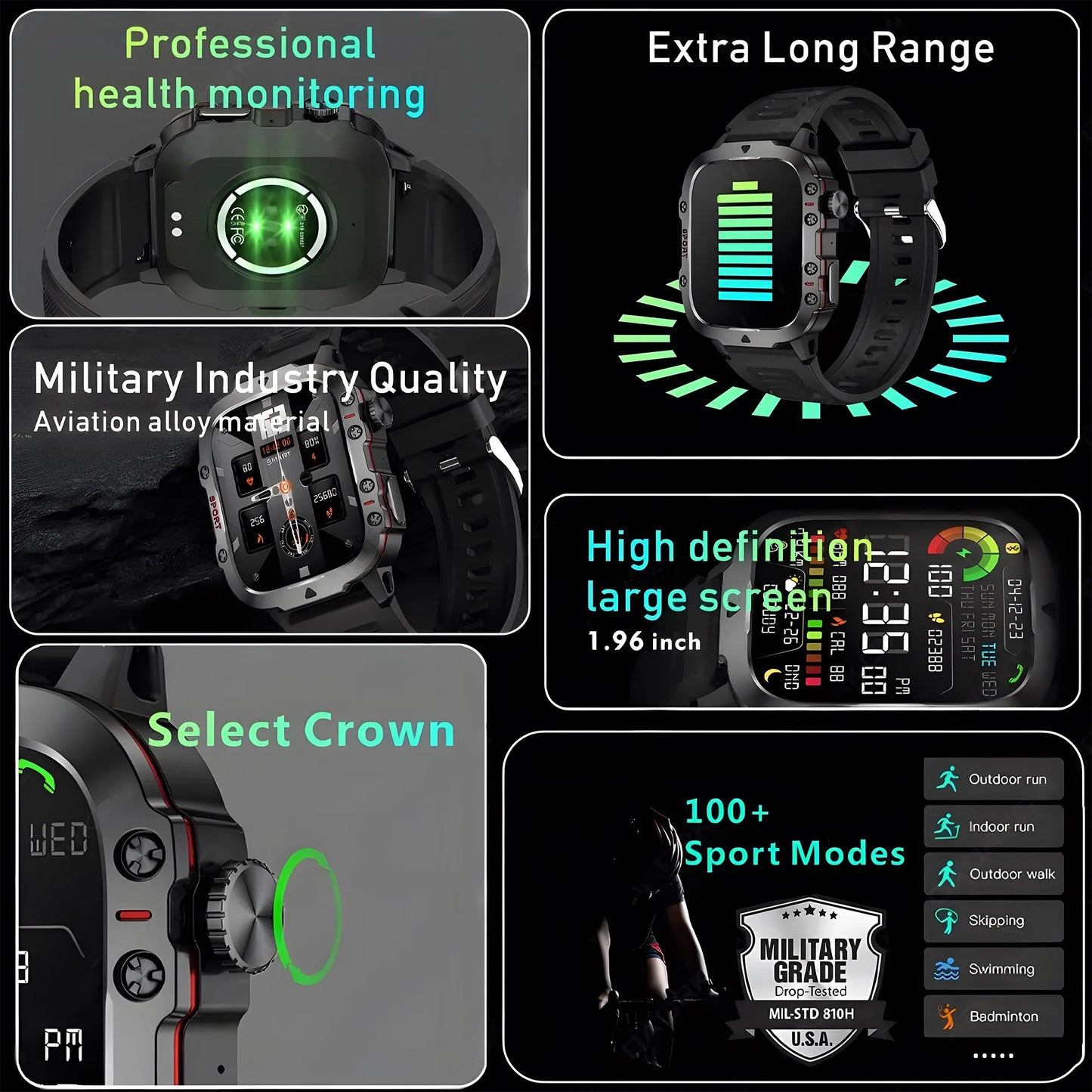 2024 New Smart Watch Men Rugged GPS Sport Tracker 420 Mah IP68 Waterproof 24-Hour Health Monitoring HD Bluetooth Call smartwatch