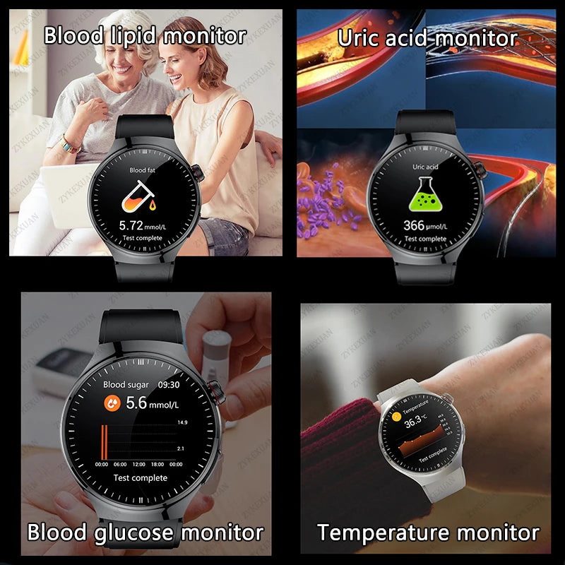 2024 New Medical Grade Smart Watch Men ECG+PPG Blood Glucose Lipid Uric Acid Heart Rate Bluetooth Call Health Smartwatches Women