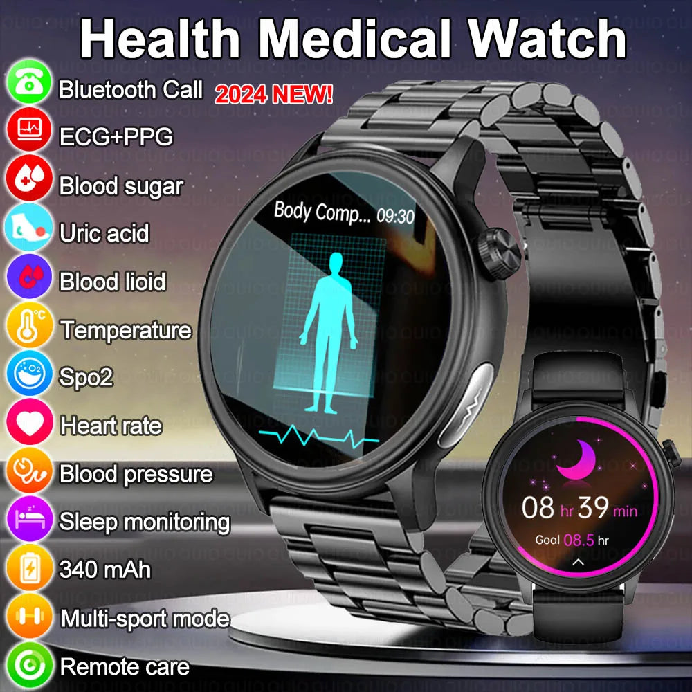 2024 New Non-Invasive Blood Sugar Men smartwatch Heart Rate Blood Pressure Health Women Smart Watch AI Medical Diagnostic Watch