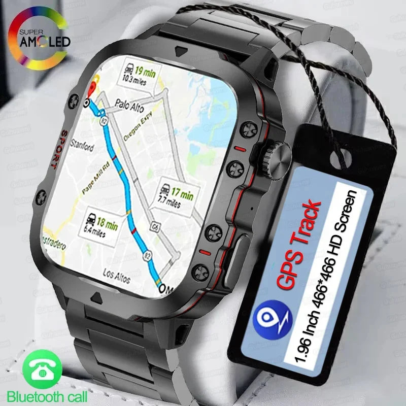 2024 New GPS 1.96" Ultra HD AMOLED Smartwatch Men 50ATM Waterproof Bluetooth Call Sport Fitness Smart Watches For Huawei Xiaomi