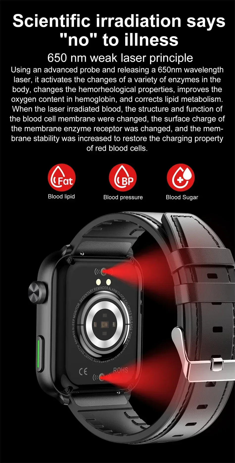 2024 New Laser Therapy Uric Acid Non invasive Blood Glucose Smart Watch Men Bluetooth Call Blood Lipid Blood Oxygen Smartwatch