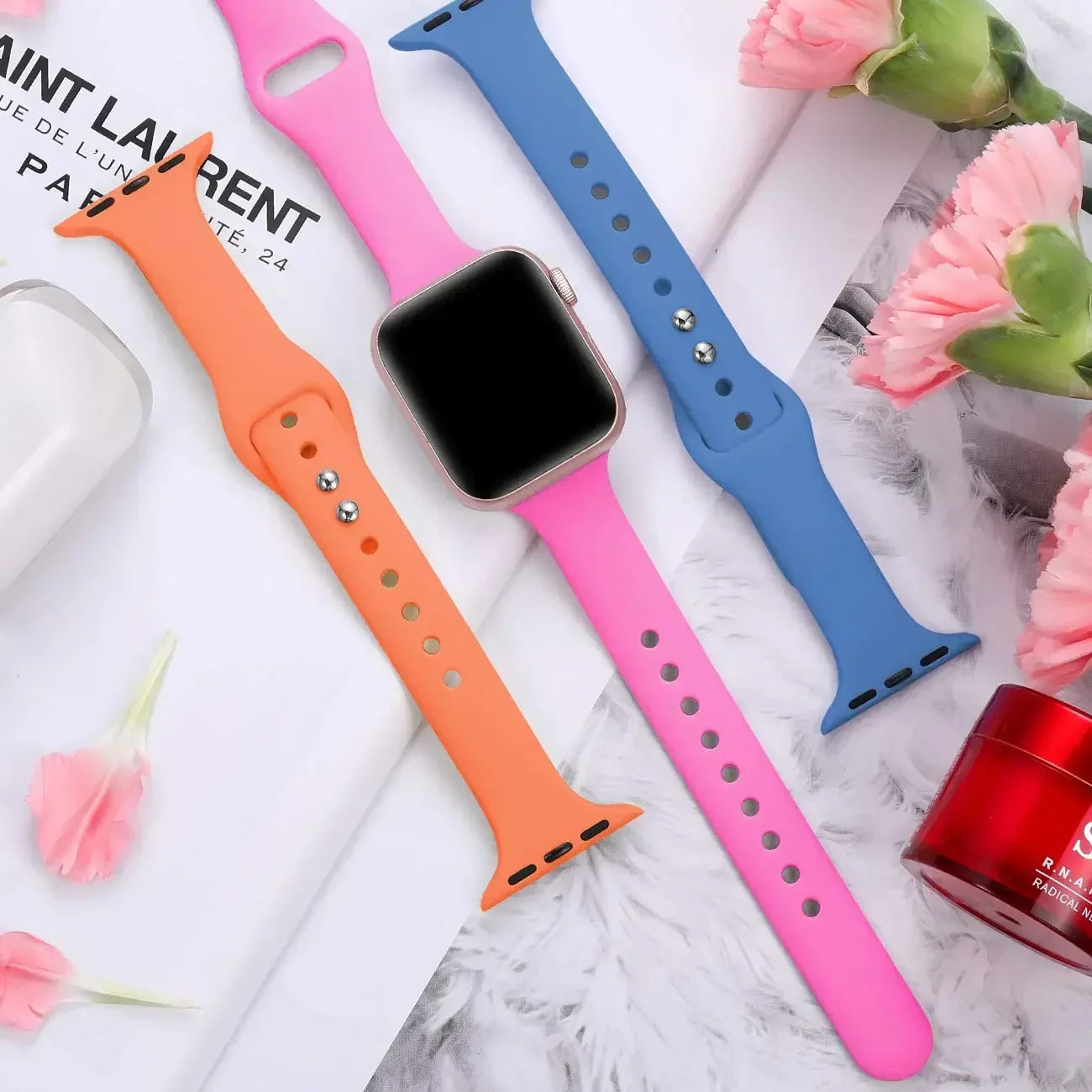 Slim Silicone Strap for Apple Watch Band 44mm 40/42mm 45/41mm 38 44 MM bracelet iWatch series 8 7 6 5 SE 4 3 9 10 ultra 3 2 49mm