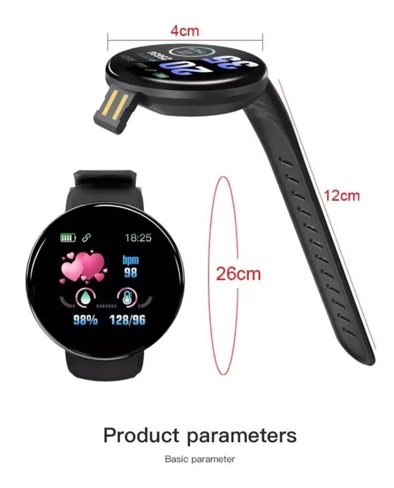 Reloj D18 Round Smart Watch 2024 Heart Rate Smartwatch Men Women Blood pressure Step Stopwatch Android Smart Bracelet Amazfit