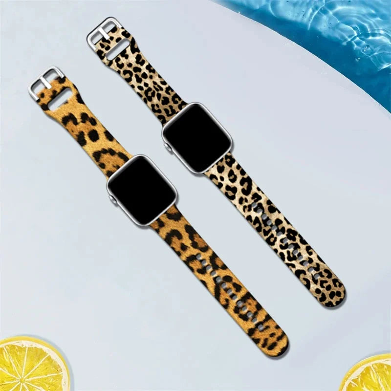 Leopard Silicone Strap for Apple Watch Band 45mm 41mm 49mm 44mm Bracelet for IWatch Series Ultra 9 8 7 6 5 4 3 SE 42mm 40mm 38mm