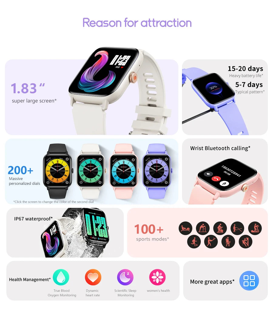 2024 New Smart Watch Men's Fashion Bluetooth Dialing Bluetooth Call Information Reminder Fitness Tracker Smart Watch Women