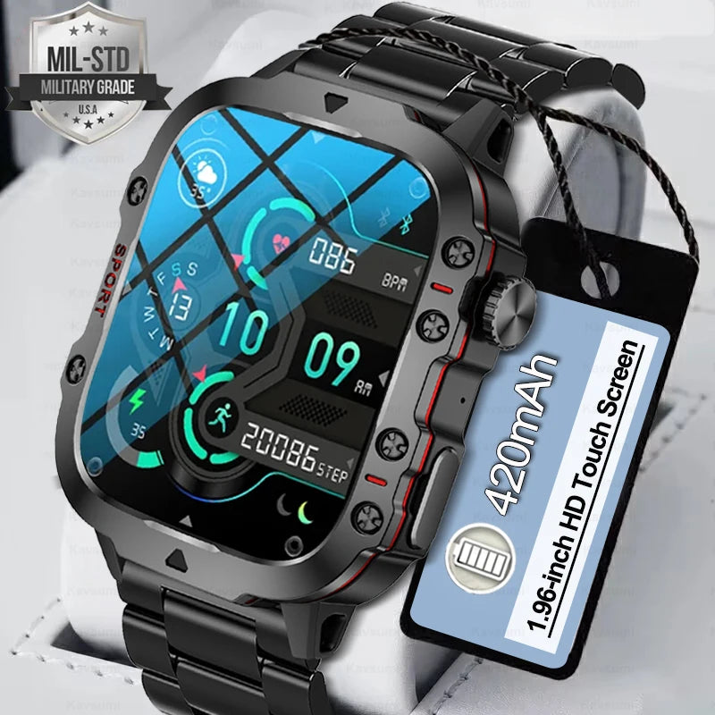 2024 New Outdoors Rugged Military Smart Watch Men Fitness Watches Ip68 Waterproof AI Voice Bluetooth Call Smartwatch For Xiaomi