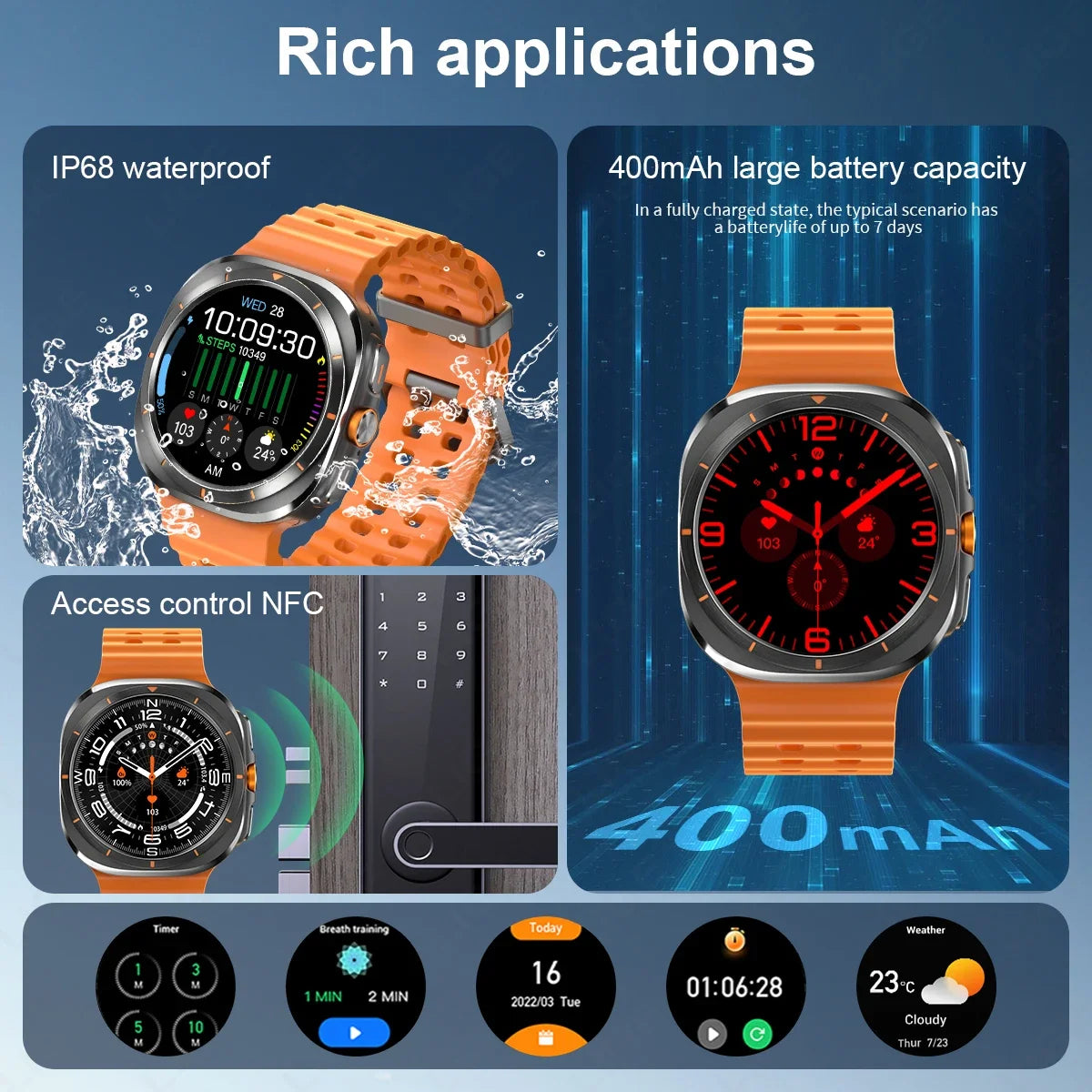 2024 New Smart Watch Men NFC Compass Bluetooth Call Outdoor Sport Watch For Xiaomi Huawei AMOLED Display Digital Smartwatch