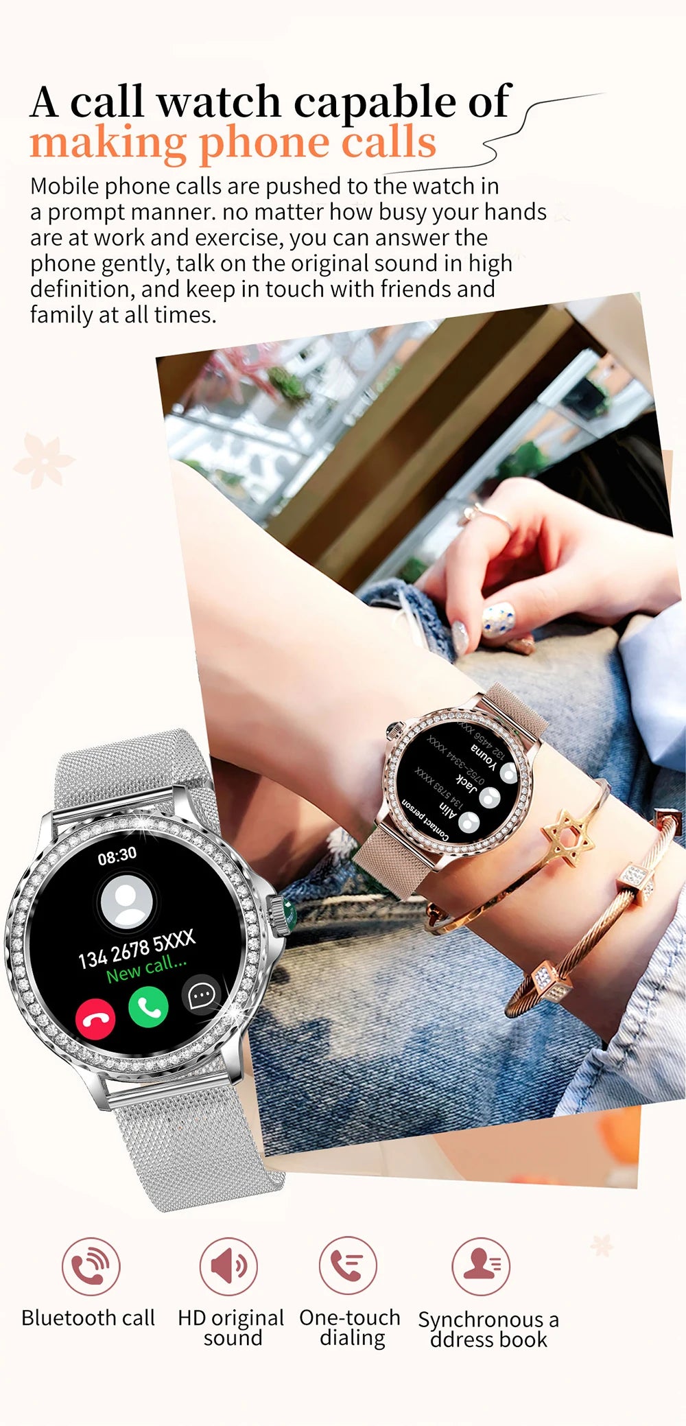 MEVADEN Rosegold Smart Watch For Lady Bluetooth Call 100+Sports Mode Fitness Women Smartwatch DIY Dials For IOS Android NX19