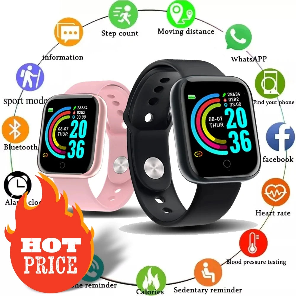 D20 Smart Watch Men Women Bluetooth Sport Fitness Tracker Waterproof Heart Rate Y68 Smartband Fashion Smartwatch for Android IOS