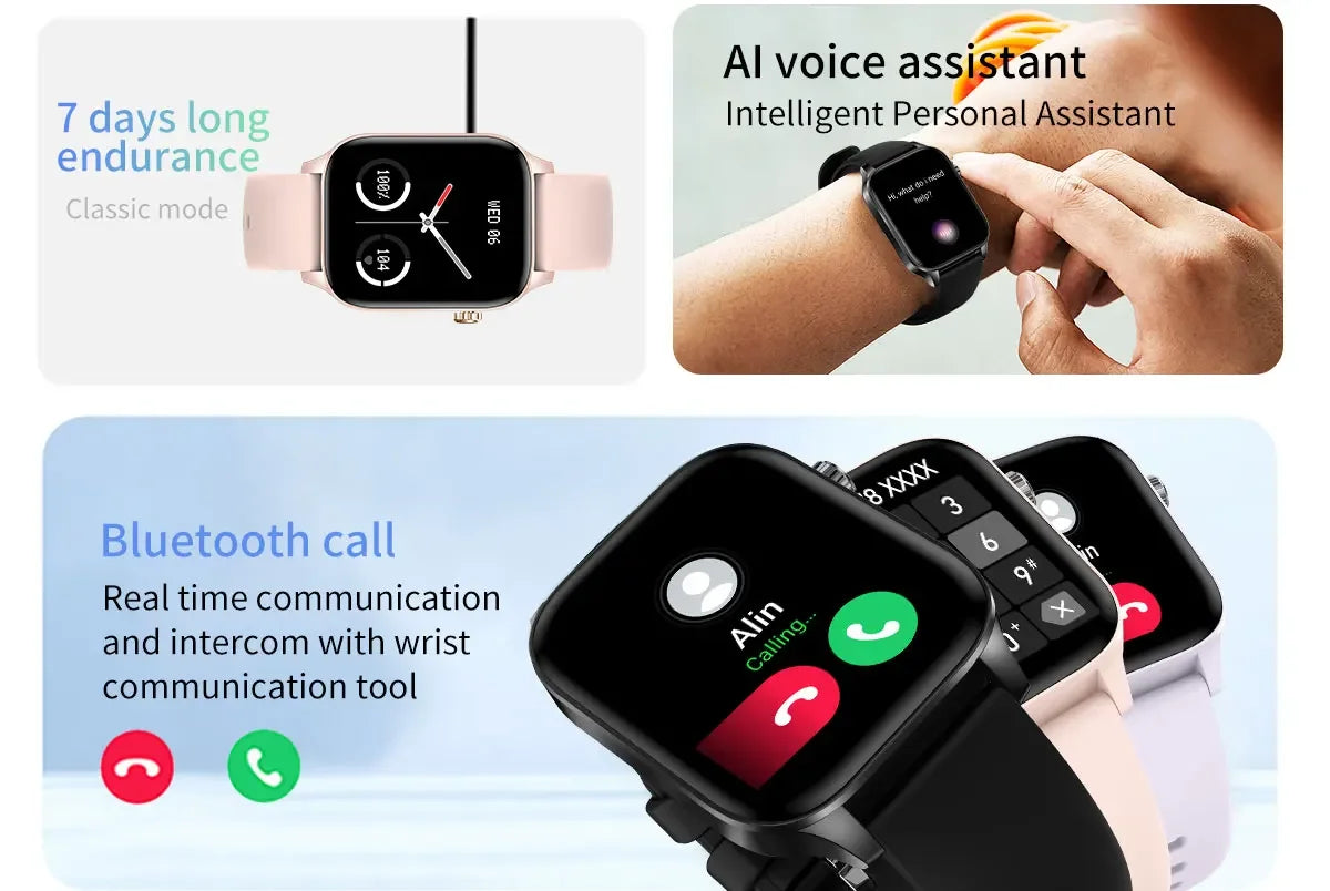 2024 Smart Watch Android Phone 1.85 Inch Color Screen Bluetooth Call Blood Oxygen/Pressure Monitoring Smartwatch Women Men