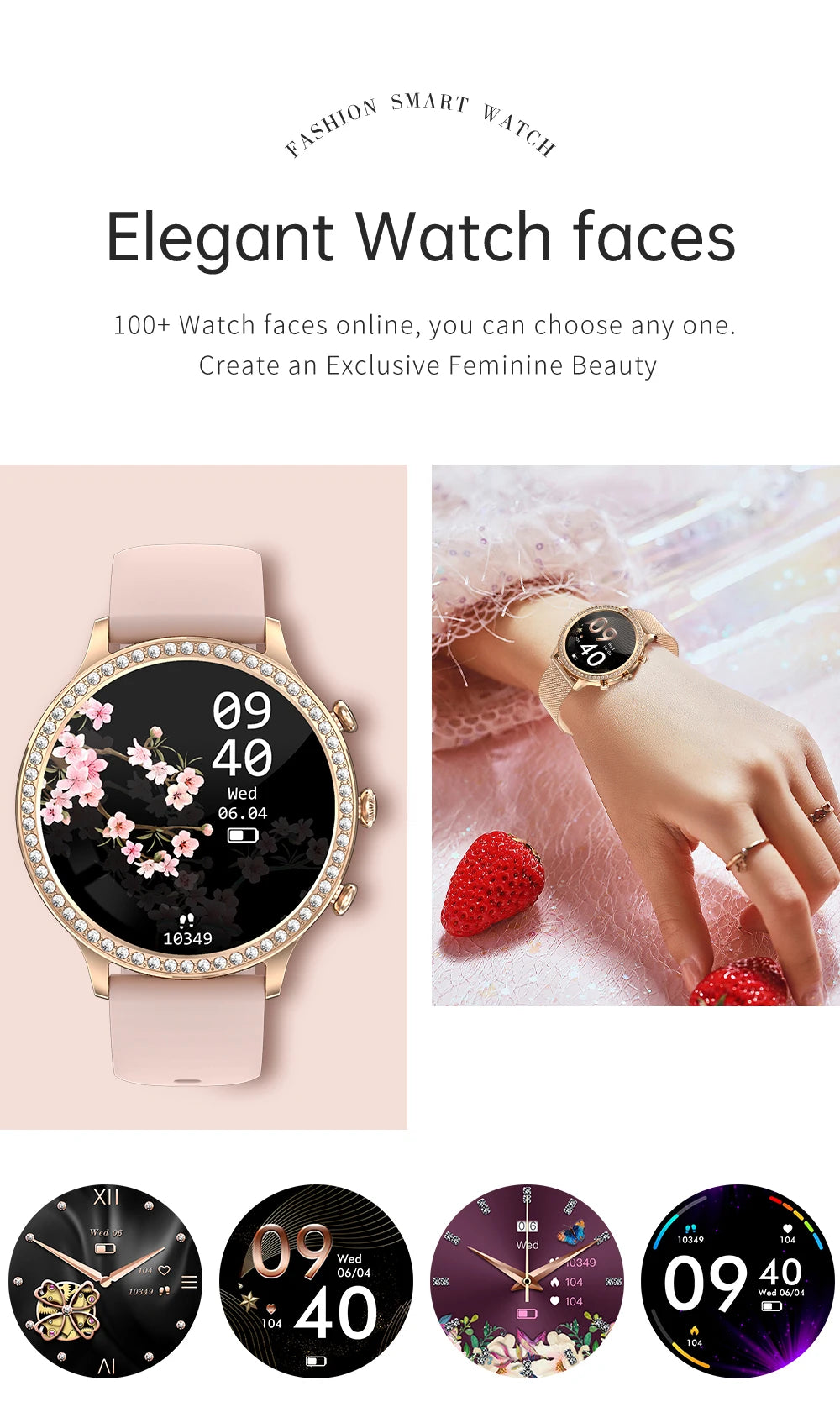 Fashion Luxury Smart Watch Women Bluetooth Call Blood Pressure DIY Custom Sport Fitness Waterproof  Smart watches For Women Gift