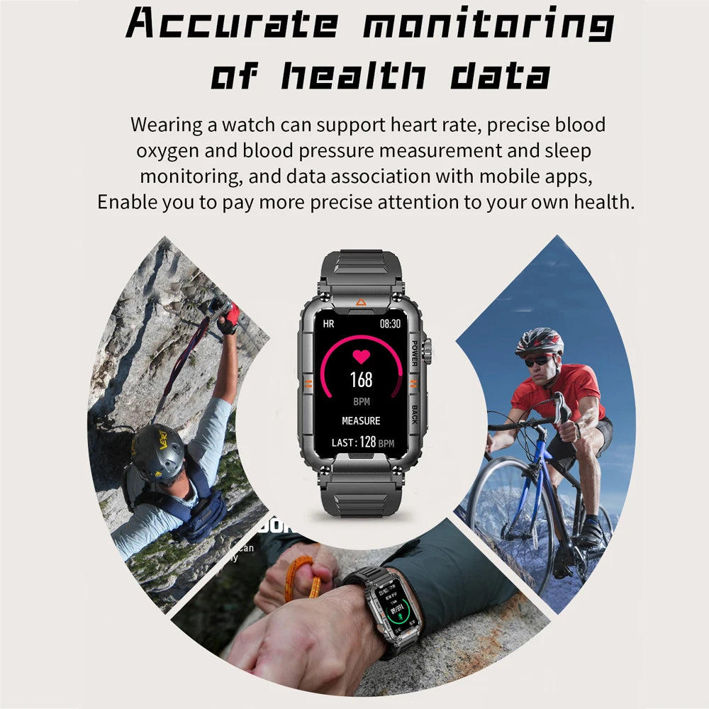 Rugged Military Smart Watch Men For Android IOS 1.57 inch Sports Fitness Watch Bluetooth Call Waterproof Smartwatch 2024 New