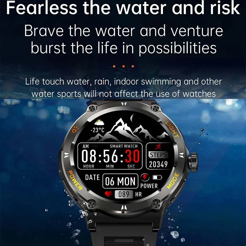 2024 New Outdoor Men Smartwatch 500Mah 3ATM Waterproof LED Light GPS Track Compass Bluetooth Call Smartwatch For Huawei Xiaomi