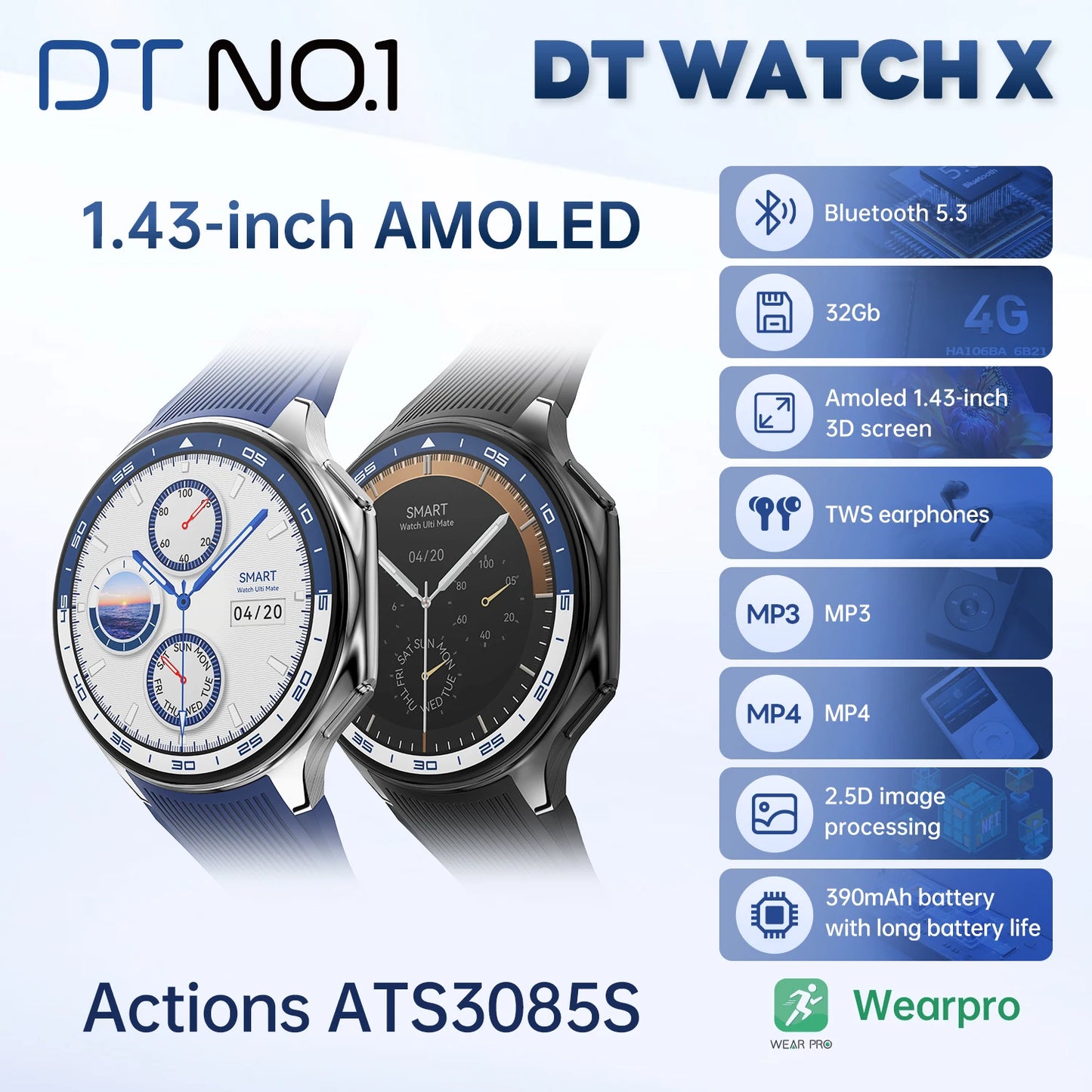 Dt Watch X SmartWatchs Amoled Round Screen Bt Call Smart Watch Reloj Inteligeall Smartwatch Ai Assistant For Men Women New 2024