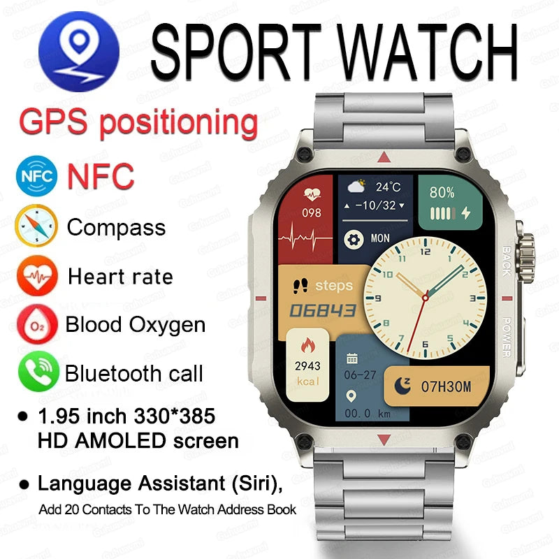 2024 NFC AMOLED Smart Watch Men Custom Dial Answer Call Sport GPS Track Compass Waterproof Women Smartwatch For Women Man Clock