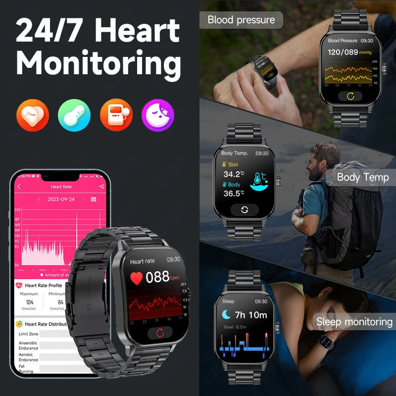 LIGE Smart Watches Men 2.1 inch 3D Screen Sports Bracelet Blood Oxygen Health Monitor Voice Assistant Waterproof Smartwatch 2024