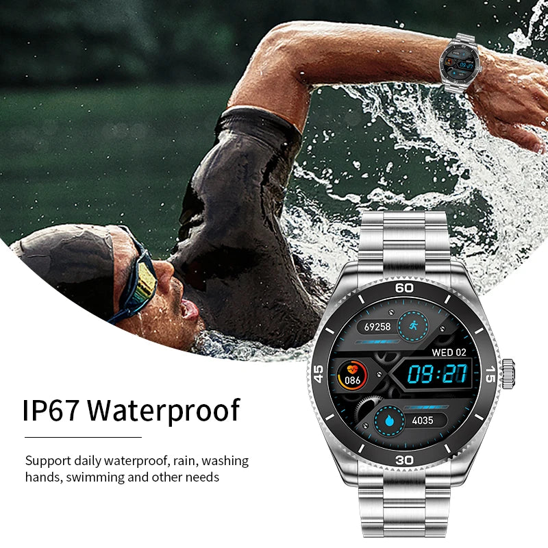 2024 Sports Fitness Tracking SmartWatch fashion Bluetooth Watch Heart Rate Clock Steel Band Full Touch screen Watch For Men +Box