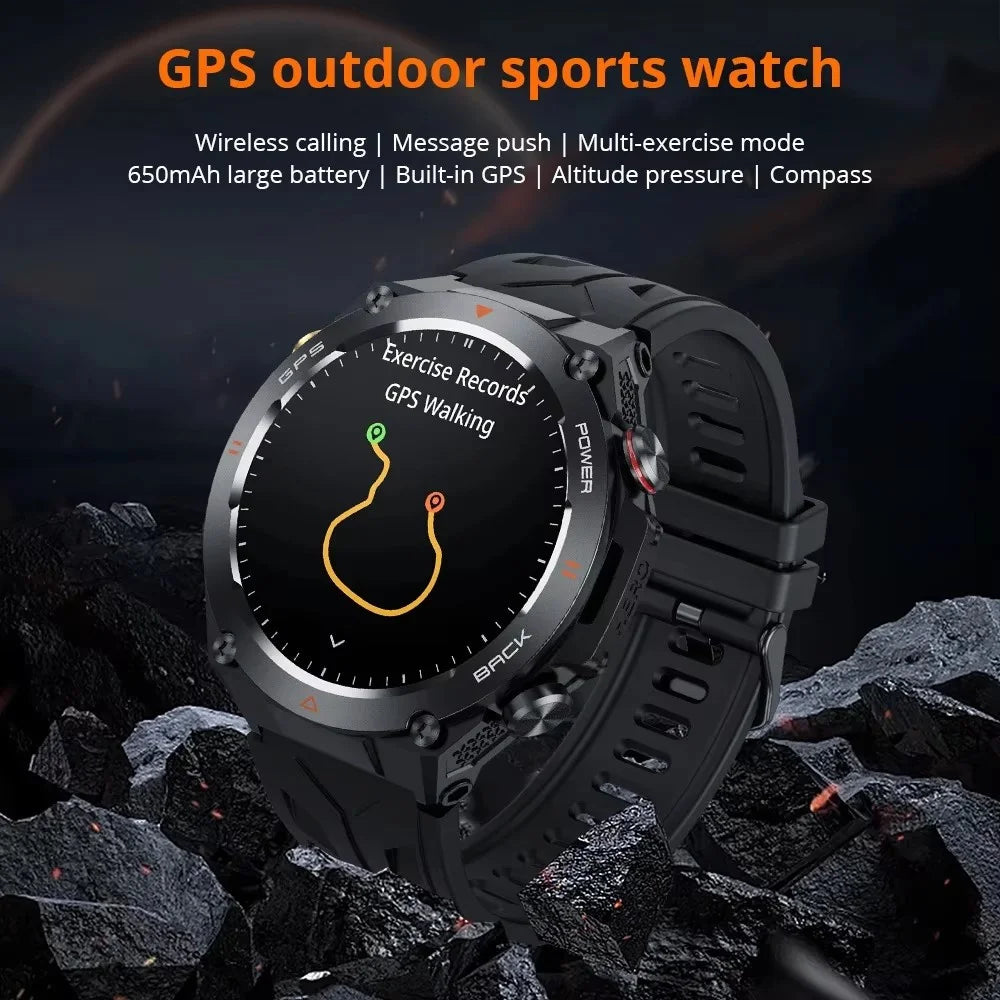 2024 GPS Smart Watch Men 1.45" Ultra HD Display Compass Altitude Sports Bluetooth Call 1ATM waterproof 650mAh Battery Smartwatch